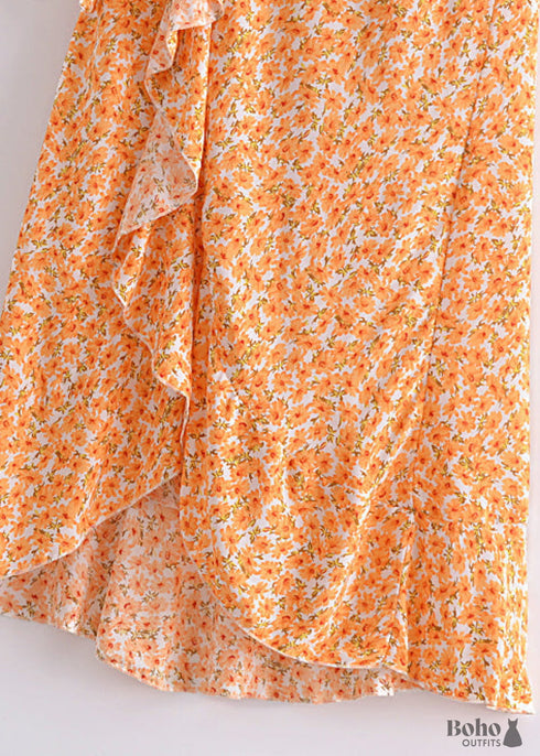 Faldas bohemias cruzadas, margaritas en color azafrán para mujer